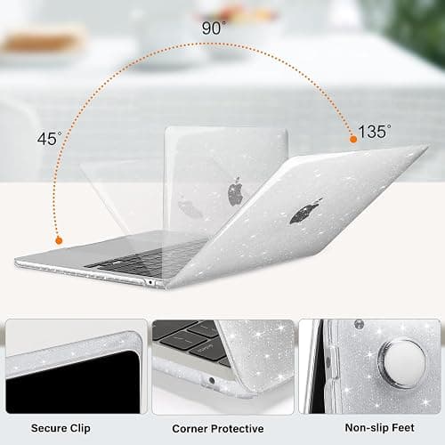 MOSISO Compatible with MacBook Air 13 inch Case 2025 2024 2023 2022 M4 A3240 M3 A3113 M2 A2681, Sparkly Glitter Hard Shell&Keyboard Cover&Screen Film&Pouch for MacBook Air 13.6 inch Case, Transparent thumbnail 3