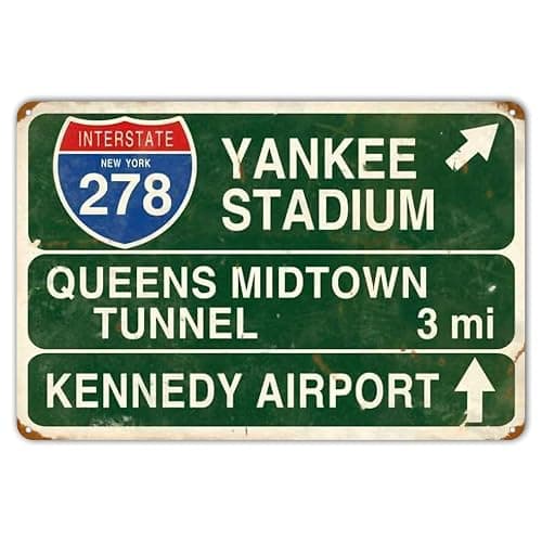 HomDeo Retro Yankee Metal Tin Sign Stadium Queens Midtown Tunnel 3 Miles Street Sign Bar Club Decor Pub Man Cave Wall Hanging Decoration 12x8 Inches - Image 1