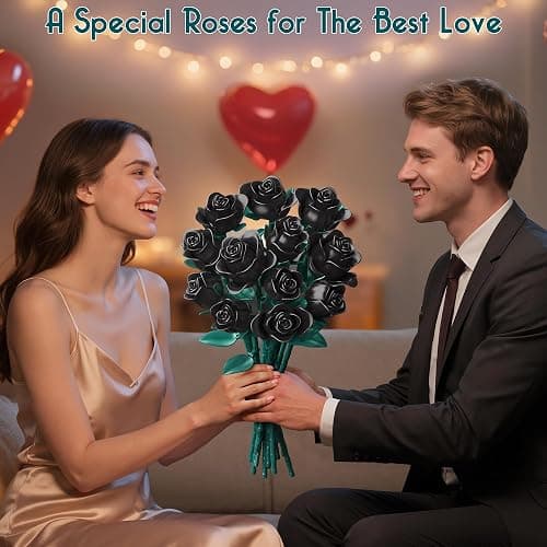 Black Roses Bouquet Building Set, 634Pcs Artificial Roses with 3 Blooming Stages, DIY Floral Home Office Decor for Women, Adults & Kids Ages 6+, Gift for Birthday Valentine's Day Halloween Christmas thumbnail 5