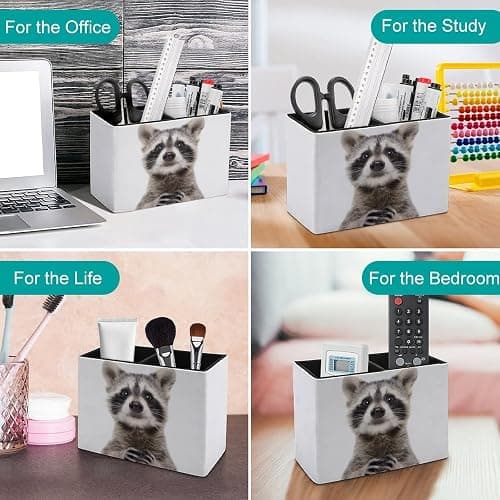 Niapessel Pencil Holder for Desk, Cute Funny Raccoon Pen Holder Storage Desktop Pen Organizer Desk Pencil Organizer Makeup Brush Holder for Office School College Leather thumbnail 5