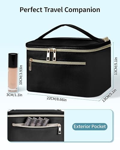 Wandering Nature Makeup Bag, Travel Make Up Bag with Divider, Makeup Case Organizer for Women in Fabric, Black thumbnail 6