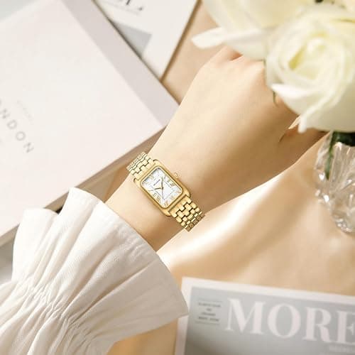 HOLSTOUR Watches for Women Vintage Bracelet Roman Dial Rectangular Case Gold Watch Waterproof with Tools thumbnail 5