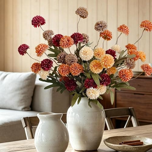 Cherica Fall Flowers Artificial for Decoration 10 Pcs Fake Mums Fall Decorations for Home, Faux Mums Artificial Flowers Autumn Decor Floral Stems, Fake Flowers for Vase Table Decor(No Vase) thumbnail 4