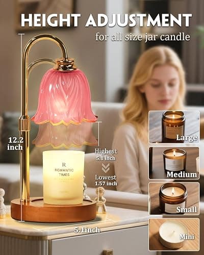 Funistree Candle Warmer Lamp, Gold Candle Lamp Warmer with Timer & Dimmer with 2 Bulbs, Birthday Gifts for Mom, Christmas Gifts for Women, New Home Bedroom Decor, Height Adjustable thumbnail 7