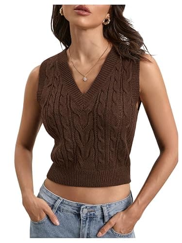 Milumia Women's Cable Knit V Neck Sweater Vest Sleeveless Ribbed Crop Tank Top - Image 1