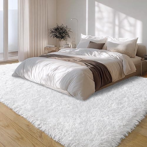 plumlik 8x10 Large Area Rugs for Living Room, White Fluffy Shag Rug for Bedroom and Nursery, Soft and Comfy, Big Fuzzy Carpet for Kids, Girls, Boys Room Dorm Home Decor Aesthetic, Upgrade Non Slip thumbnail 3