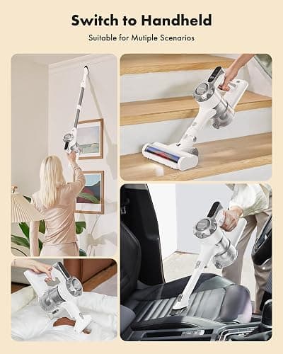 Trucozie Cordless Vacuum Cleaner, 8-in-1 Lightweight Stick Vacuum with 45mins Runtime, Powerful Suction, Rechargeable Cordless Vacuum for Carpet, Tile, Pet Hair, Hardwood Floors, White - White thumbnail 6