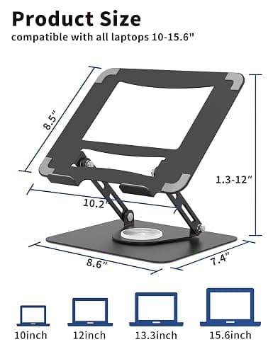ALASHI Laptop Stand for Desk with 360 Rotating Base, Multi-Angle Adjustable Laptop Stands, Foldable Laptop Riser Compatible with 10 to 15.6 Inches PC Computer, Black thumbnail 2