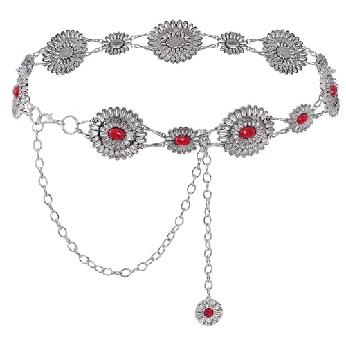 Topbuti Western Metal Oval Concho Chain Belt for Women Cowgirl Turquoise Waist Chain Belt for Dresses Jeans Western - Image 1