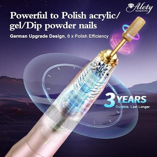 Alety Electric Nail Drill Kit - Portable File for Acrylic Gel Nails, Professional Machine Efile Manicure Pedicure Tools With Gold Drill Bits for Home Salon Use thumbnail 4
