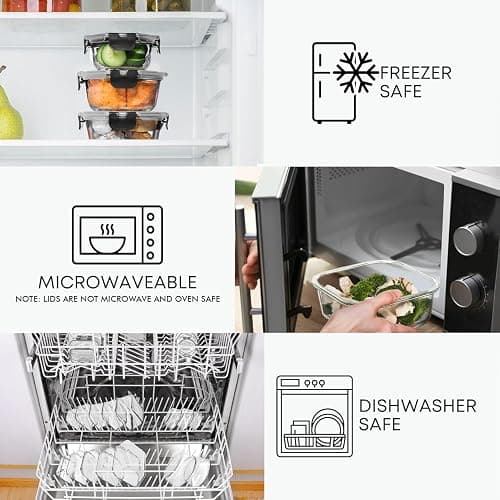 Razab 30 PC Glass Food Storage Containers with Lids - Reusable Glass Meal Prep Containers for Lunch and Leftovers - Airtight & Leakproof Snap Locking Lids - Oven, Freezer, Microwave, Dishwasher Safe thumbnail 5