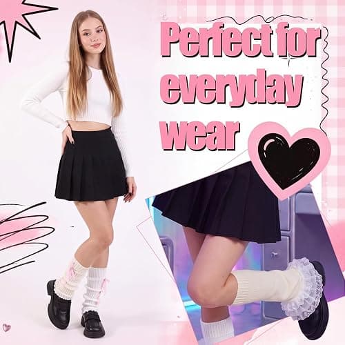 KKuSoxyy 3PCS Y2K Lace Leg Warmers, Kawaii Lolita Knit Leg Sleeves | Cute Lace Bow Ruffle Design, Soft Slouchy Stretchy Knit Fabric, One Size, for Lolita, Ballet, Cosplay Party and Daily Wear thumbnail 2