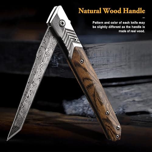 ITOKEY EDC Pocket Knife for Men, 3.7 inch Slim Folding Knife with Tanto Blade and Liner Lock, Unique Gentleman's Gift, Thin Cool Knives for Outdoor Camping, Pocket Sheath for Keychain Everyday Carry thumbnail 7