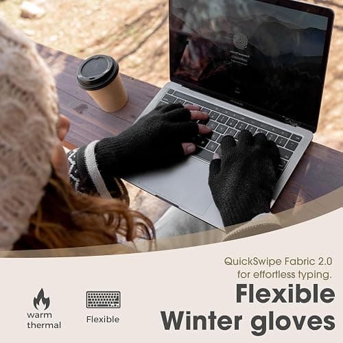 Rahhint Alpaca Wool Fingerless Gloves for Men Women Double-Layer Winter Gloves Warm Windproof Knitted for Typing Driving thumbnail 5