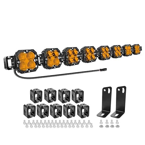Willpower 52 inch 240W Amber Straight Curved Adjustable & Linkable LED Light Bar with Wiring, Spot Flood Beam Off Road 4X4 Driving Fog Lights for 12V 24V Vehicle 8WD Car UTV SUV Truck Tractor Trailer - Image 1