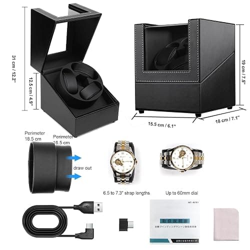 Anyasun Watch Winder for Automatic Watches,3 Watch Winder Box with LED Display, Ultra Quiet Japanese Motor,4 Rotation Modes,Watch Shark for Men & Women,USB-C Power thumbnail 5