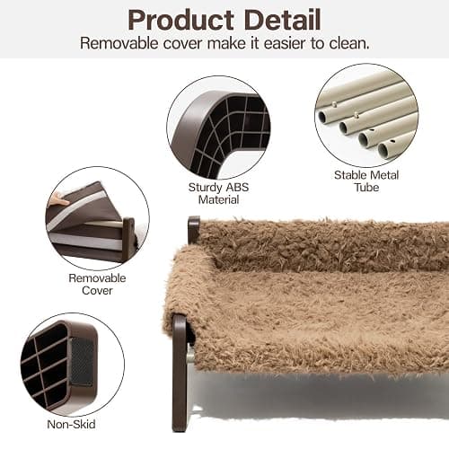 MEWOOFUN Elevated Dog Bed, Raised Dog Sofa with Non-Slip Bottom, Washable Pet Couch Bed Indoor & Outdoor Up to 66lbs (Plush Brown) thumbnail 4