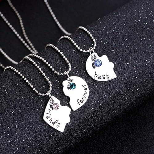 Best Friends Forever and Ever Necklace with Crystal Broken Heart Charm Pendant Set Friendship Necklace thumbnail 4
