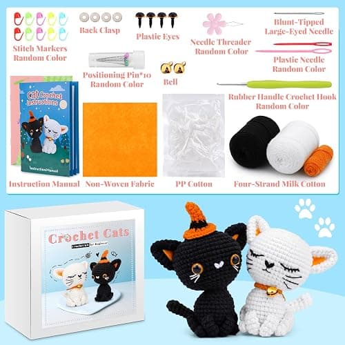 Pnytty Christmas Crochet Kit for Beginners, Crochet Animal Kit, 2PCS Cat Starters Crochet Kits Knitting Kit with Yarn, Crochet Hooks, Video Tutorials, Easy Crocheting for Adults Craft thumbnail 2
