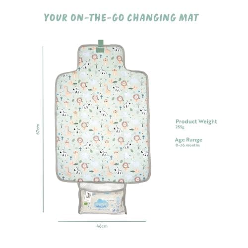Polar Gear Baby Changing Mat – Wipe-Clean Changing Mat for Newborns – Travel Changing Mat with Pocket – Padded, Foldable Changing Matt Baby – Safari thumbnail 2