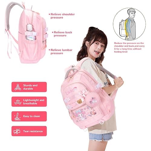 Roffatide Anime Kawaii Backpack with 12 Pcs Accessories Cartoon Travel Aesthetic New Semester Gifts Bag with Cute Pins Anti-Theft Laptop Backpack Travel Hiking Daypacks Rucksack thumbnail 7