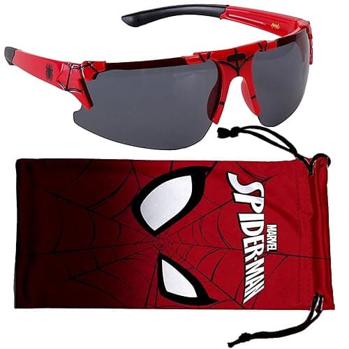 Marvel Spiderman Sunglasses for Kids - Stylish, Comfortable & Durable UV-Protective Spiderman Glasses With Soft Carrying Case - Red - Black