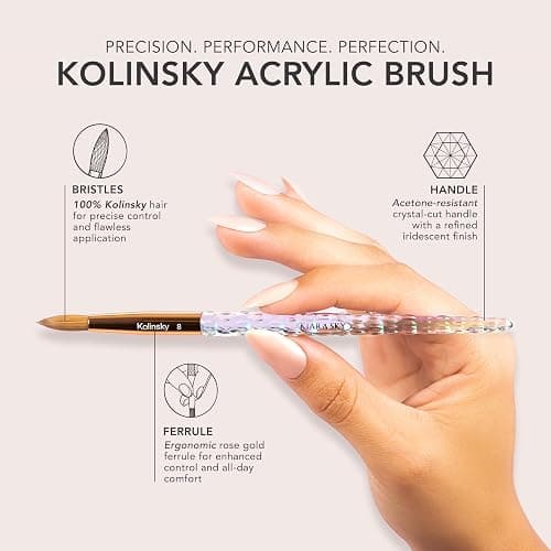 Kiara Sky Kolinsky Acrylic Nail Brush #14 – Pure Kolinsky Sable Hair, Pink Crystal Handle, Acetone Resistant, for Acrylic Application, Extensions & 3D Nail Art thumbnail 3