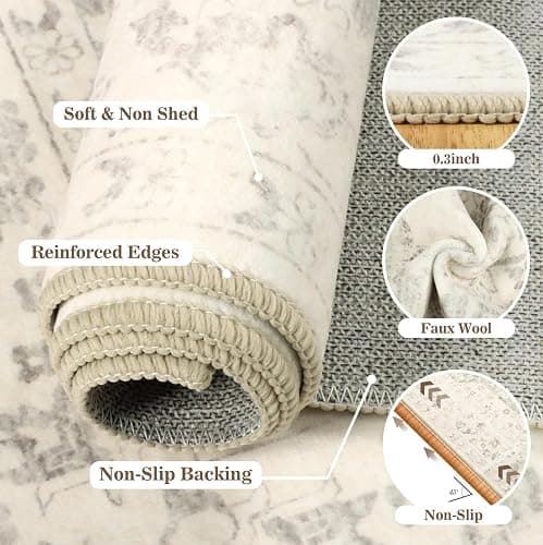nesrt Boho Washable Area Rugs 5x7 Non Slip, Vintage Living Room Rugs, Ivory | Classic Large Thin Printed Soft Bedroom Nursery Floor Carpet for Farmhouse Dining Room Playroom Study Home Office thumbnail 7