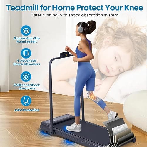 Treadmill with Handles, Folding Foldable Electric Treadmills for Home Small, 3.0HP Walking Pad Treadmills with Handle Bar, 3 in 1 Under Desk Treadmill with Remote Control, LED Display, 300LBS Capacity thumbnail 6