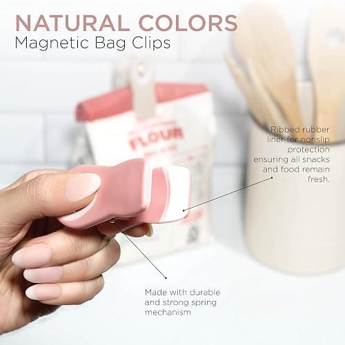 COOK WITH COLOR Bag Clips with Magnet- Food Clips, Chip Clips, Bag Clips for Food Storage with Airtight Seal Grip for Bread Bags, Snack Bags and Food Bags (Beige and Pink, Pack of 10) thumbnail 3