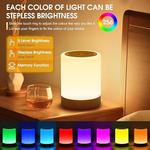 YUNJAYI Kids Night Lights for Bedroom, LED Bedside Table Lamp Touch Dimmable, 13 Colors Changing & 5 Modes, Portable Small Lamp USB Rechargeable Sleep Aid,Eye Caring Baby Night Lamp Nursery, 2 Pack thumbnail 3