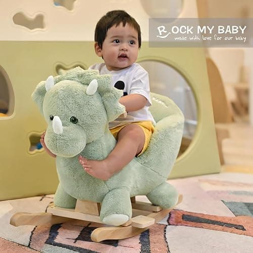 Rock My Baby Plush Rocking Horse - Soft Stuffed Body,Safety Seat Chair, Wooden Rockers, Music Button – Toddler Ride-On Toy for Ages 1–3 (green) thumbnail 4