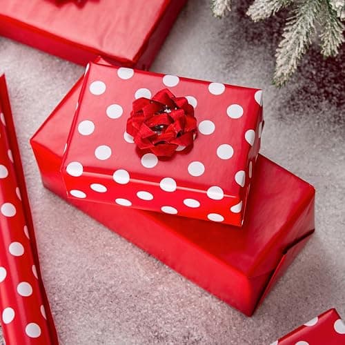 Burymento Red and White Dots Wrapping Paper, Reversible Pink Gift Wrap for Birthday, Valentines, Mothers day, Graduation, Wedding, Fathers day, Baby Shower, Christmas (17in x 32.8ft) thumbnail 2