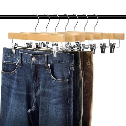 AMKUFO 20pcs Wooden Pants Hangers Solid Pants Hanger with Adjustable Clips 14 Inch Natural Wood Skirt Hangers Trousers Bottom Hanger with Non-Slip Clips and 360° Swivel Hook - Natural thumbnail 4