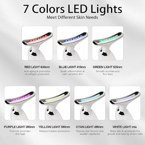 Red Light Therapy for Face, 7 Color LED Facial Light Therapy Wand for Skin Care at Home Blue Light Therapy Face Massager Tool for Neck (White) thumbnail 5