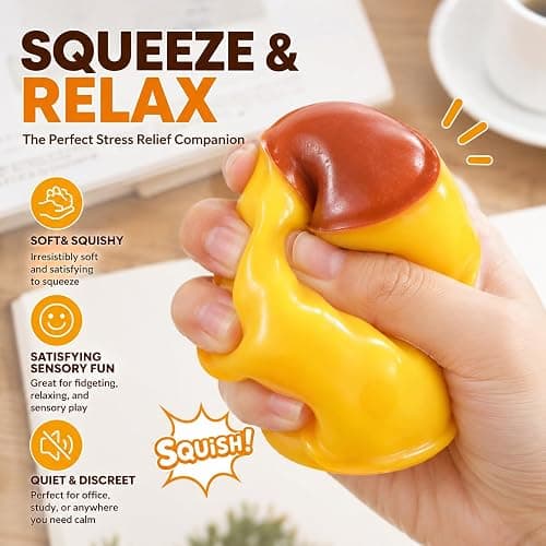 Caramel Pudding Squishy Stress Ball, Bead-Filled Non-Rebound Silicone Squeeze Ball, Pliable ASMR Desk Accessory with Dessert-Inspired Design for Office and Travel thumbnail 2