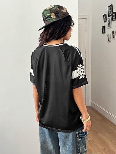 SOLY HUX Women's Y2k Leopard Number Graphic Oversized Tops Football Jersey Shirts Streetwear thumbnail 2