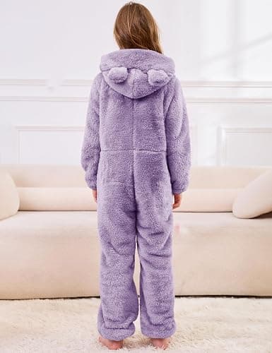 Flygo Girls Fleece Jumpsuits Fuzzy Hooded Rompers Kids Zip up Onesie Romper Costume Warm Winter Clothes 5-14 Years thumbnail 3