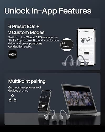 SHOKZ New OpenRun Pro 2 - Open-Ear, Bone Conduction Sport Headphones - with Reflective Strip - Sweat Resistant, Workout Headphones - Secure, Wireless, Comfortable Fit-Deep Bass and Smart Mic App thumbnail 9
