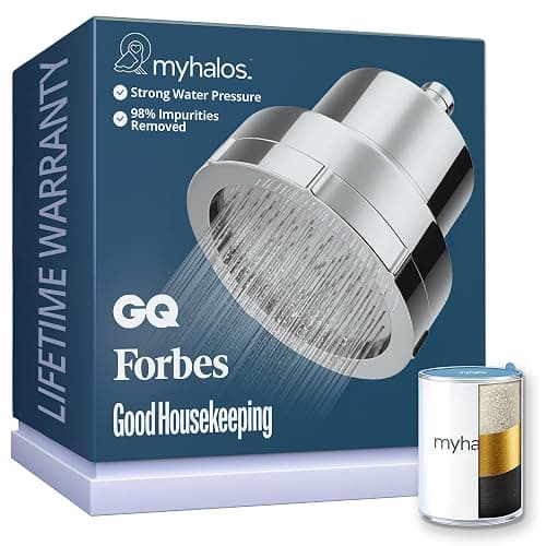 MyHalos® Filtered Shower Head for Hard Water Filter - High Pressure, Removes Chlorine - Shower Head Filter for Hard Water Softener Showerhead, Easy Install, For Hair & Skin, Filtering (Chrome) - Image 1
