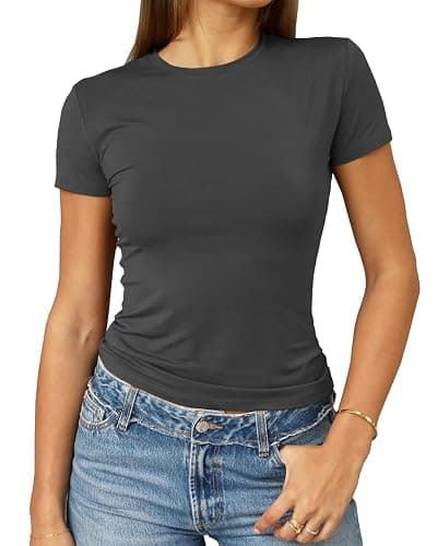 Abardsion Women's Casual Basic Going Out Crop Tops Slim Fit Short Sleeve Crew Neck Tight T Shirts 2026 - Image 1