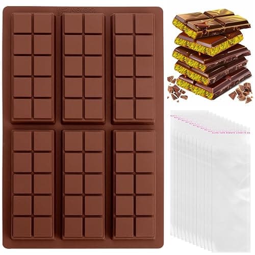 Mity rain Chocolate Bar Mold Deep, Silicone Thick Chocolate Bar Mold for Stuffed Bar, Square Knafeh Pistachio Chocolate Bar Break Apart Candy Bar Molds with 100pcs Storage Bags - square deep chololate - Image 1