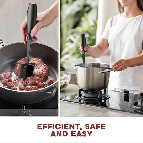 Meat Chopper, Hamburger Grinder, Premium Heat Resistant Smasher for Ground Beef, Burger Grinder Nylon Potato Mix Tool, Meat & Poultry Tenderizers-Black thumbnail 7