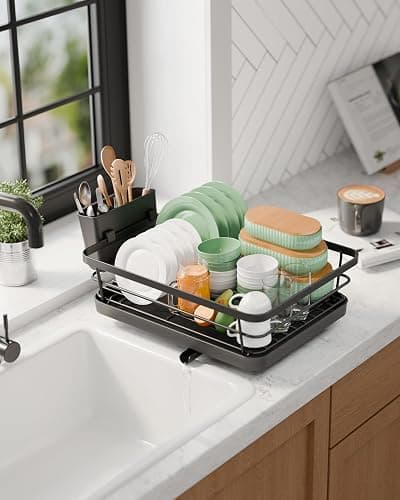 Kitsure Dish Drying Rack for Kitchen Counter, Stainless Steel Sink Organization and Storage Essentials with Cutlery Holder, Home and Appartment Decor, 12''W x 15.5''L, Black thumbnail 7