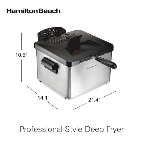 Hamilton Beach Electric Deep Fryer with 3 Baskets and Lid, 4.5 Liters / 19 Cups Oil Capacity, Temperature Control, View Window, Professional Style, 1800 Watts, Stainless Steel (35034) thumbnail 2