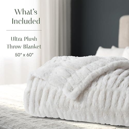 Springtree Home Luxury Micro Plush Throw Blanket for Couch | Fluffy Thick Faux Fur Blanket | White Throw Blanket | Lily Collection - White thumbnail 5