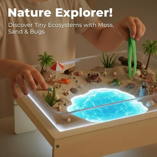 Light Table for Kids -Sand Painting Light Box All-in-One Sandbox Alternative with Tracing Light Box, 10 Dimming Levels & 50+ Pieces(USB) thumbnail 5