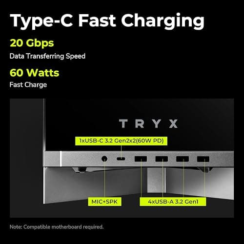 TRYX LUCA L70 White ATX PC Case Panoramic Glass with Front Panel ATX Case Dual Chamber High Modularity 6000-Series Anodized Aluminum Frame Computer Case 420mm Radiator Support USB 3.2 Type-C I/O Panel thumbnail 7