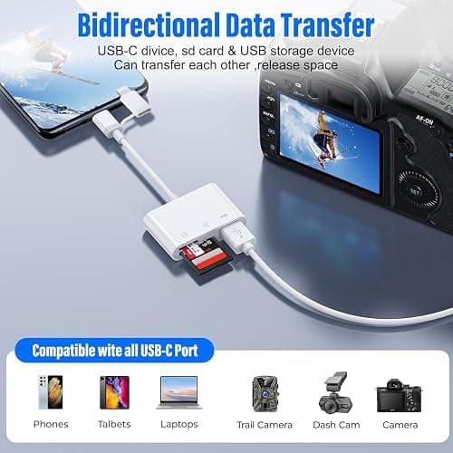 SD Card Reader for iPhone iPad, Built-in Lightning USB-C Dual Port SD Card Adapter with SD MicroSD USB 3 Slots Trail Camera Memory Card Viewer, No App Required, Plug and Play thumbnail 5
