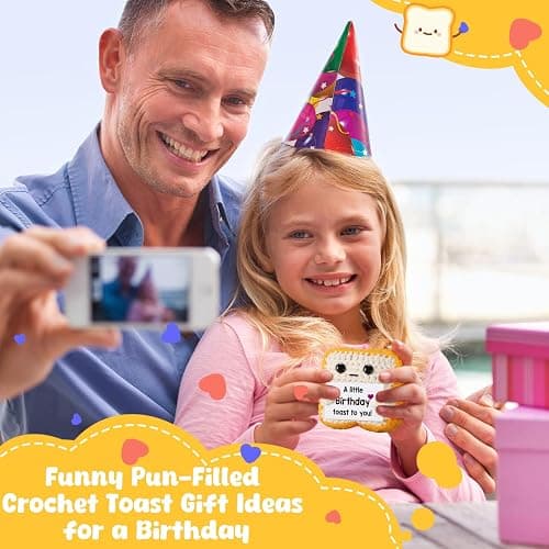A little Birthday Toast to you - Funny Happy Birthday Gifts for Women, Men, Mom, Dad, Girls, Boys - Unique Crochet Toast Gift Card - Cute Keepsake & Desk Decor Alternative for Her, Him, Best Friend thumbnail 4